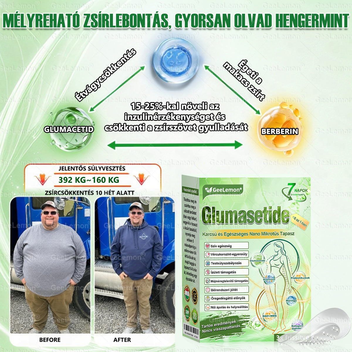 💕💕💕GeeLemon® Glumasetide 8az 1-ben Karcsú és EgészségesNano Mikrotűs Tapasz (Napi 1alkalom – látható változásakár 7 nap alatt) ✅ Elhízásra,bőrfeszesítésre,cukorbetegségre, alvásiapnoéra, ízületekre stb